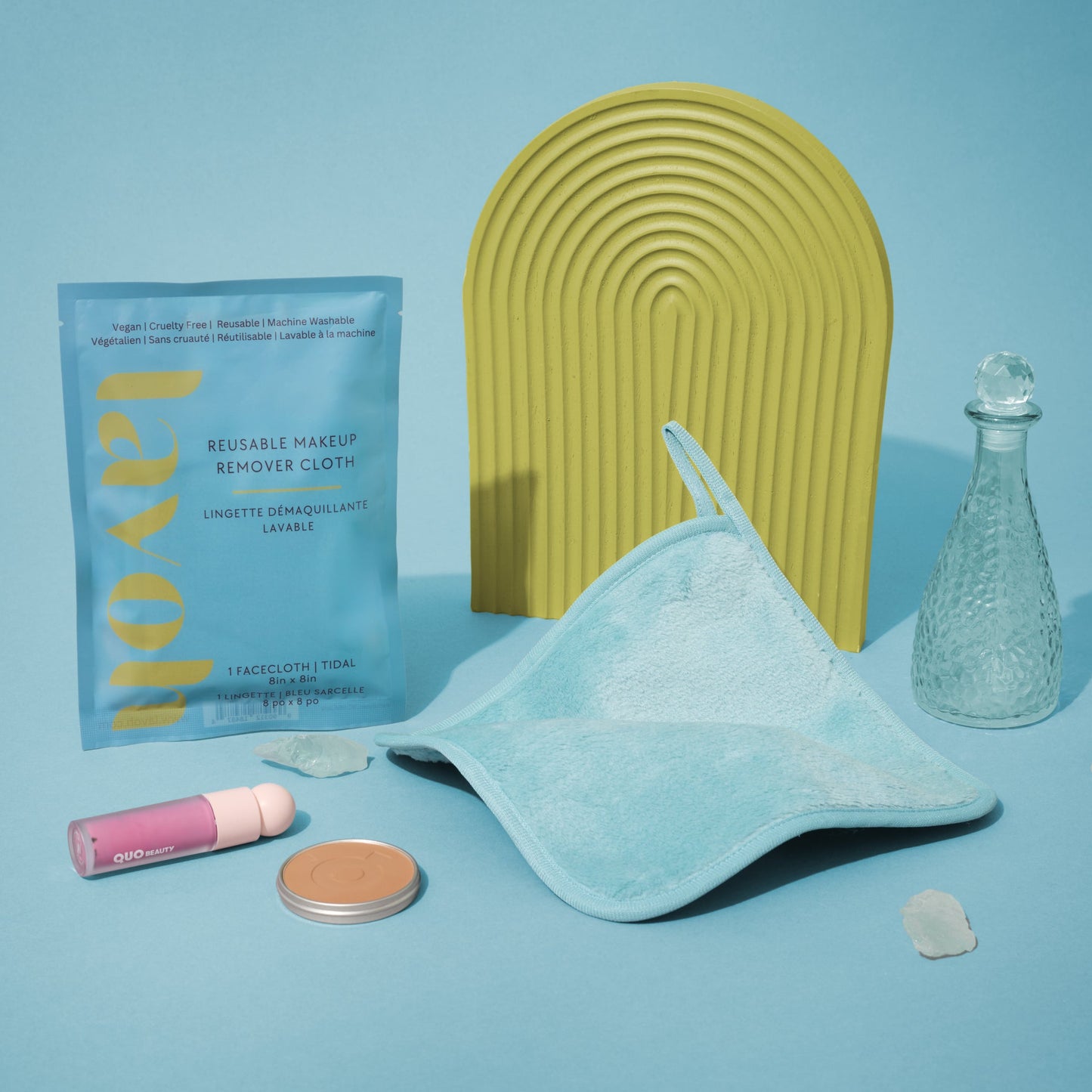 Reusable makeup remover cloth with a blue background